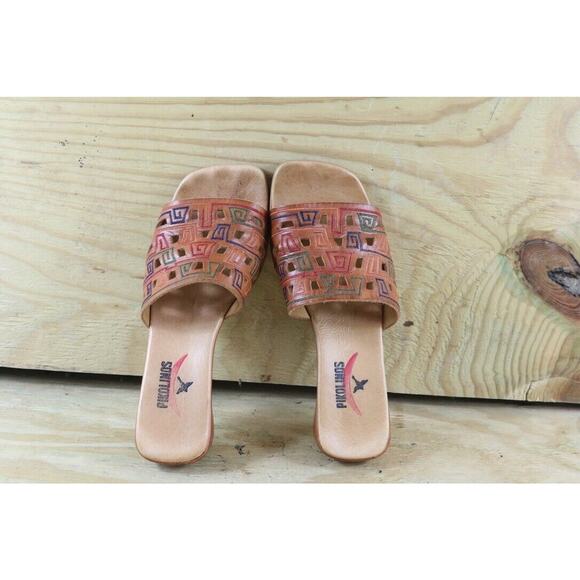 Pikolinos Sandals Womens Sz 38 Brown Leather Multi Sz 7.5 Wedge Cutout Slip On - Picture 5 of 7